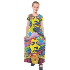 Psychedelic Rock Jimi Hendrix Kids  Short Sleeve Maxi Dress by Jancukart