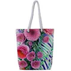 Adorned Watercolor Flowers Full Print Rope Handle Tote (small) by GardenOfOphir