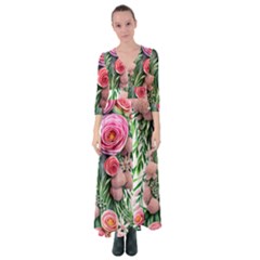 Brilliant Blushing Blossoms Button Up Maxi Dress by GardenOfOphir