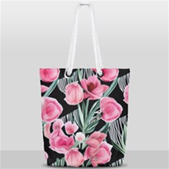 Expressive Watercolor Flowers Botanical Foliage Full Print Rope Handle Tote (small) by GardenOfOphir