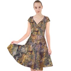Rusty Orange Abstract Surface Cap Sleeve Front Wrap Midi Dress by dflcprintsclothing
