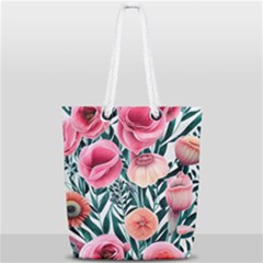 Cheerful Watercolors – Flowers Botanical Full Print Rope Handle Tote (small) by GardenOfOphir