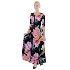 Charming Watercolor Flowers Half Sleeves Maxi Dress by GardenOfOphir