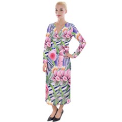 Luxurious Watercolor Flowers Velvet Maxi Wrap Dress by GardenOfOphir