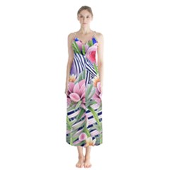 Luxurious Watercolor Flowers Button Up Chiffon Maxi Dress by GardenOfOphir