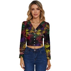 Abstract Painting Colorful Long Sleeve V-neck Top by Ravend