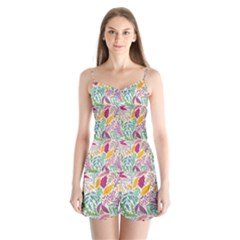 Leaves Colorful Leaves Seamless Design Leaf Satin Pajamas Set by Ravend