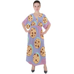 Cookies Chocolate Chips Chocolate Cookies Sweets V-neck Boho Style Maxi Dress by Ravend