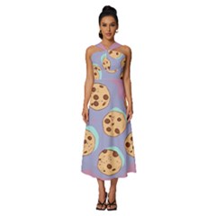 Cookies Chocolate Chips Chocolate Cookies Sweets Sleeveless Cross Front Cocktail Midi Chiffon Dress by Ravend