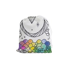 Rainbow Fun Cute Minimal Doodle Drawing Drawstring Pouch (medium) by Ravend