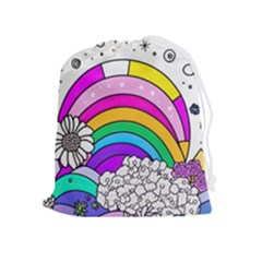 Rainbow Fun Cute Minimal Doodle Drawing Art Drawstring Pouch (xl) by Ravend