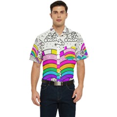 Rainbow Fun Cute Minimal Doodle Drawing Art Men s Short Sleeve Pocket Shirt  by Ravend