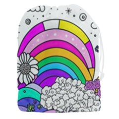 Rainbow Fun Cute Minimal Doodle Drawing Art Drawstring Pouch (3xl) by Ravend
