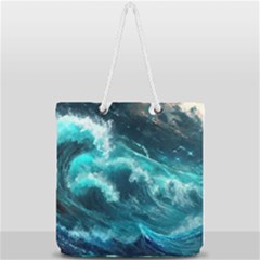 Thunderstorm Tsunami Tidal Wave Ocean Waves Sea Full Print Rope Handle Tote (large) by Ravend