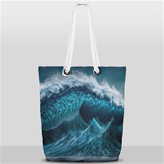 Tsunami Waves Ocean Sea Water Rough Seas 6 Full Print Rope Handle Tote (small) by Ravend