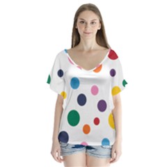 Polka Dot V-neck Flutter Sleeve Top by 8989