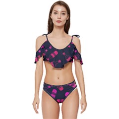 Wine Wine Bottles Background Graphic Ruffle Edge Tie Up Bikini Set	 by Ravend