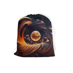 Ai Generated Swirl Space Design Fractal Light Abstract Drawstring Pouch (large) by Ravend