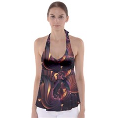 Ai Generated Swirls Space Design Fractal Light 3d Art Pattern Babydoll Tankini Top by Ravend