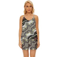 Fractal Background Pattern Texture Abstract Design Art V-neck Satin Pajamas Set by Ravend