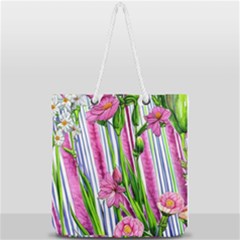 Cherished Blooms – Watercolor Flowers Botanical Full Print Rope Handle Tote (large) by GardenOfOphir