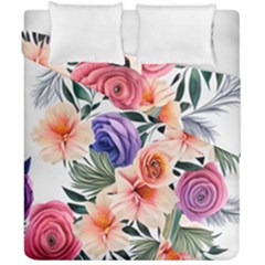 Country-chic Watercolor Flowers Duvet Cover Double Side (california King Size) by GardenOfOphir