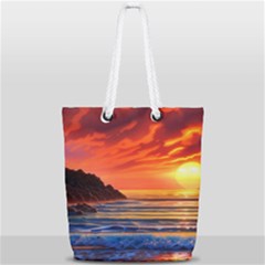 Reflecting Sunset Over Beach Full Print Rope Handle Tote (small) by GardenOfOphir
