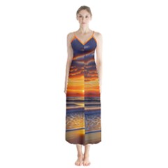 Nature s Sunset Over Beach Button Up Chiffon Maxi Dress by GardenOfOphir
