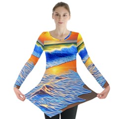 Summer Sunset At The Beach Long Sleeve Tunic  by GardenOfOphir