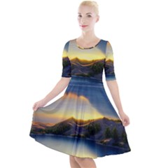 Crimson Sunset Quarter Sleeve A-line Dress by GardenOfOphir