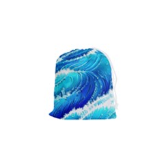 Simple Blue Ocean Wave Drawstring Pouch (xs) by GardenOfOphir