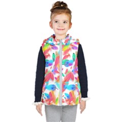 Feathers Pattern Background Colorful Plumage Kids  Hooded Puffer Vest by Ravend