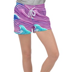 Pink Water Waves Velour Lounge Shorts by GardenOfOphir