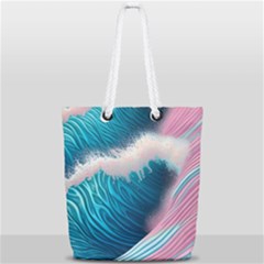 Pink Sea Water Full Print Rope Handle Tote (small) by GardenOfOphir