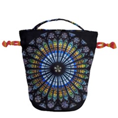 Mandala Floral Wallpaper Rose Window Strasbourg Cathedral France Drawstring Bucket Bag by Jancukart