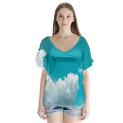 Clouds Hd Wallpaper V-neck Flutter Sleeve Top by artworkshop