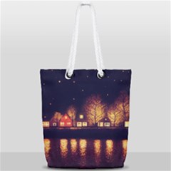 Night Houses River Bokeh Leaves Full Print Rope Handle Tote (small) by Ravend