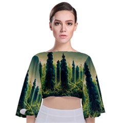 Ai Generated Soil Forest Crisis Nature Tie Back Butterfly Sleeve Chiffon Top by Ravend