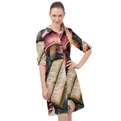 Conjure Mushroom Charm Spell Mojo Long Sleeve Mini Shirt Dress by GardenOfOphir
