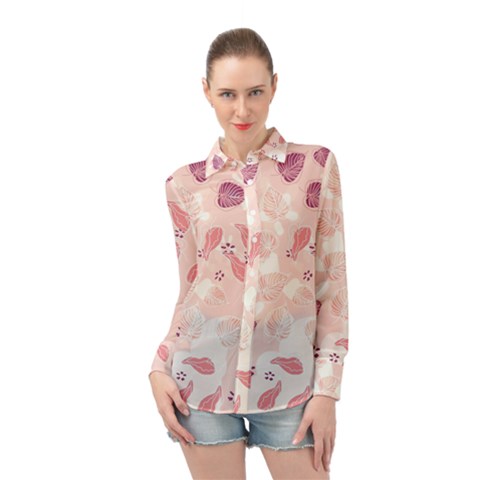 Leaves Foliage Boho Art Boho Style Pastel Nature Long Sleeve Chiffon Shirt by Ravend