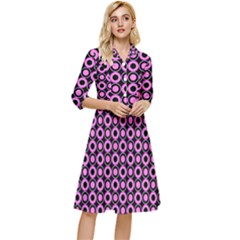 Pink Donuts Pink Filling On Black Classy Knee Length Dress by Mazipoodles