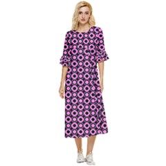 Pink Donuts Pink Filling On Black Double Cuff Midi Dress by Mazipoodles