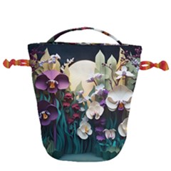 Ai Generated Flower Orchids Bloom Flora Nature Drawstring Bucket Bag by Ravend