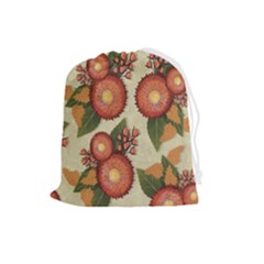 Flowers Leaves Pattern Flora Botany Drawing Art Drawstring Pouch (large) by Ravend