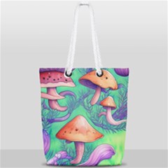 Natural Mushroom Illustration Design Full Print Rope Handle Tote (small) by GardenOfOphir