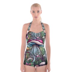 Craft Mushroom Boyleg Halter Swimsuit  by GardenOfOphir
