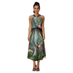 Craft Mushroom Sleeveless Cross Front Cocktail Midi Chiffon Dress by GardenOfOphir