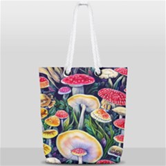 Woodsy Mushroom Design Foresty Full Print Rope Handle Tote (small) by GardenOfOphir