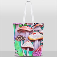 Tiny Mushrooms In A Forest Full Print Rope Handle Tote (small) by GardenOfOphir
