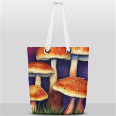 Nature s Woodsy Mushrooms Full Print Rope Handle Tote (small) by GardenOfOphir